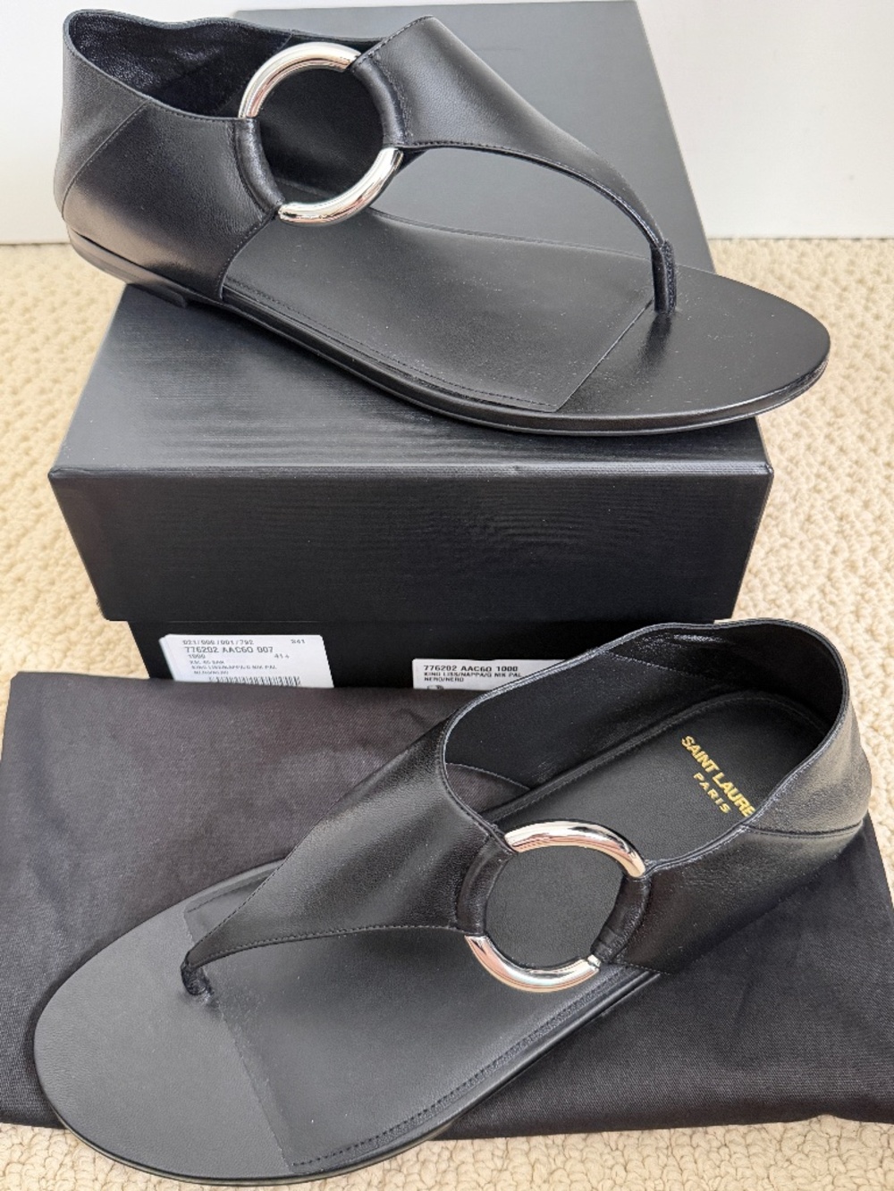 Saint Laurent YSL XSL Ring Black Collapsible Heel Convertible Thong Sandals